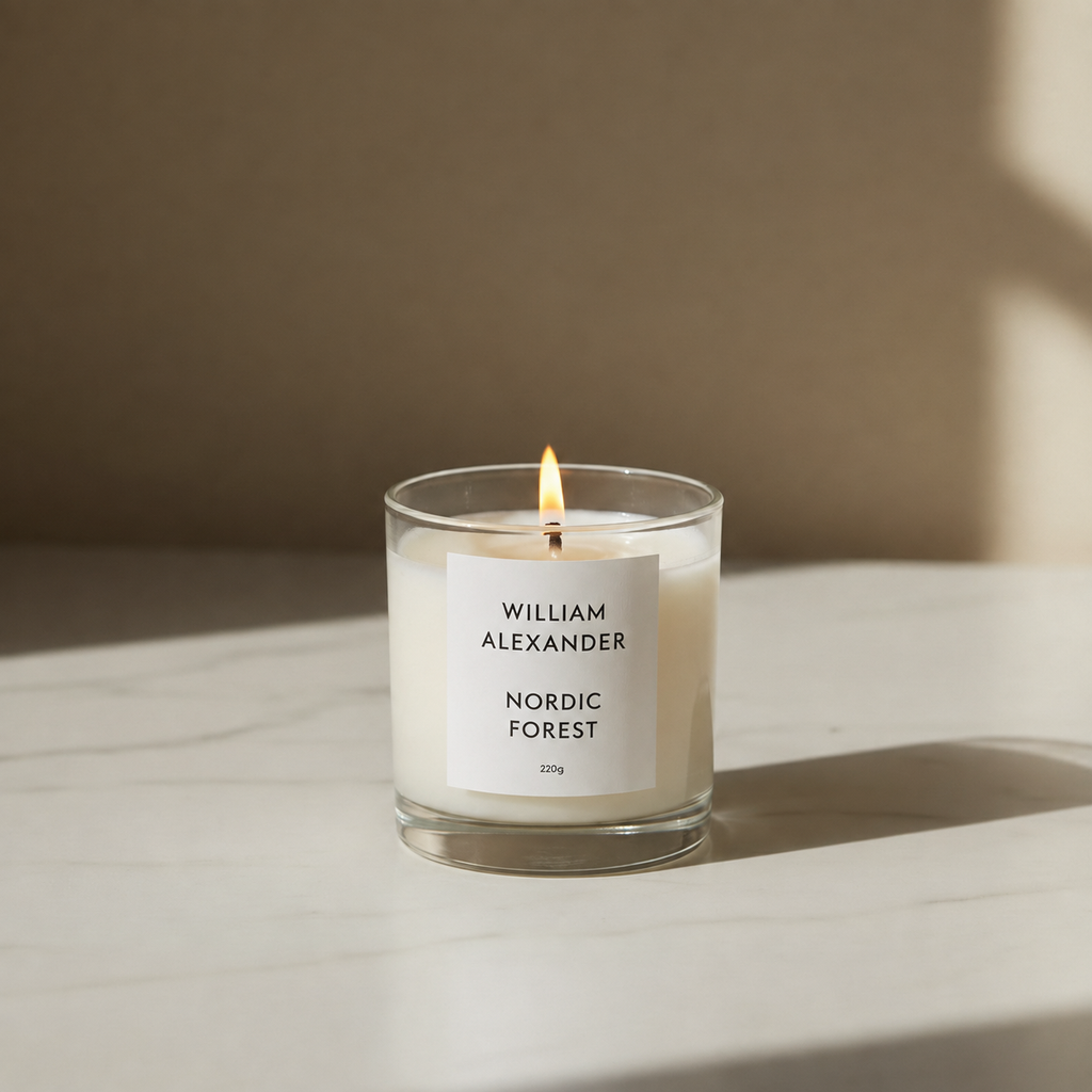 Nordic Forest Luxury Candle by William Alexander, pine and cedarwood Christmas soy candle