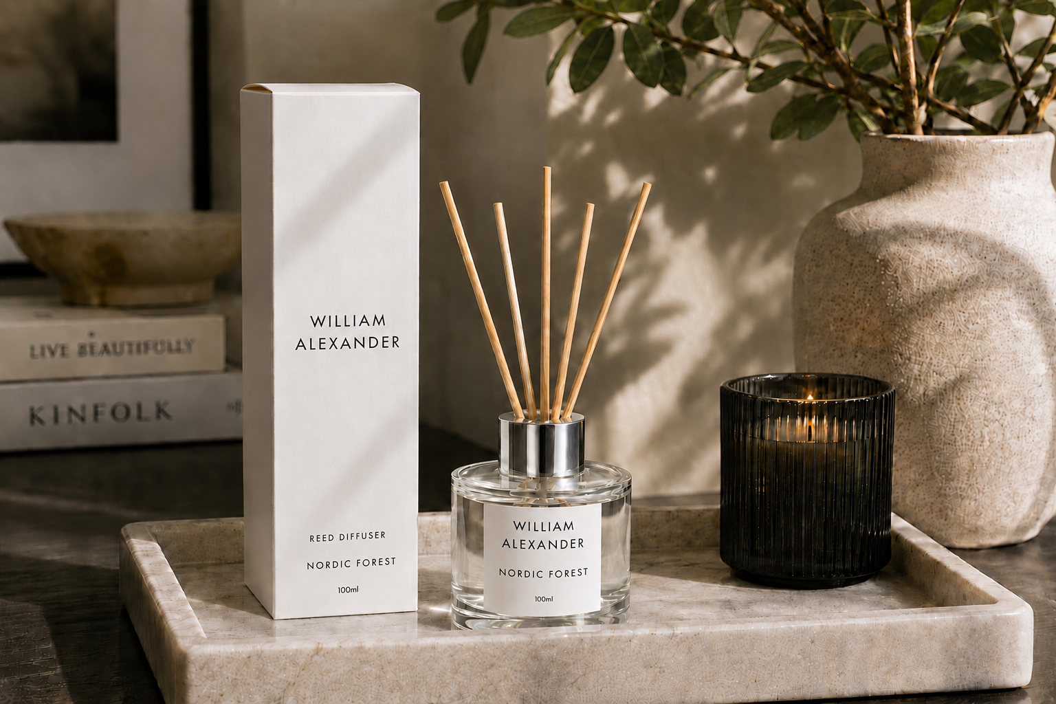 Nordic Forest Reed Diffuser 120ml bottle with reeds