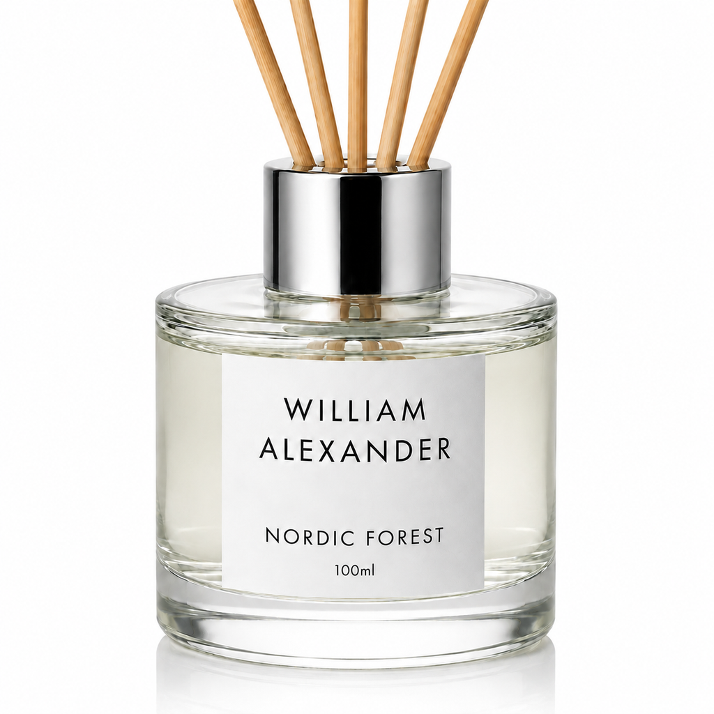 Nordic Forest Reed Diffuser by William Alexander, pine and cedarwood Christmas home fragrance