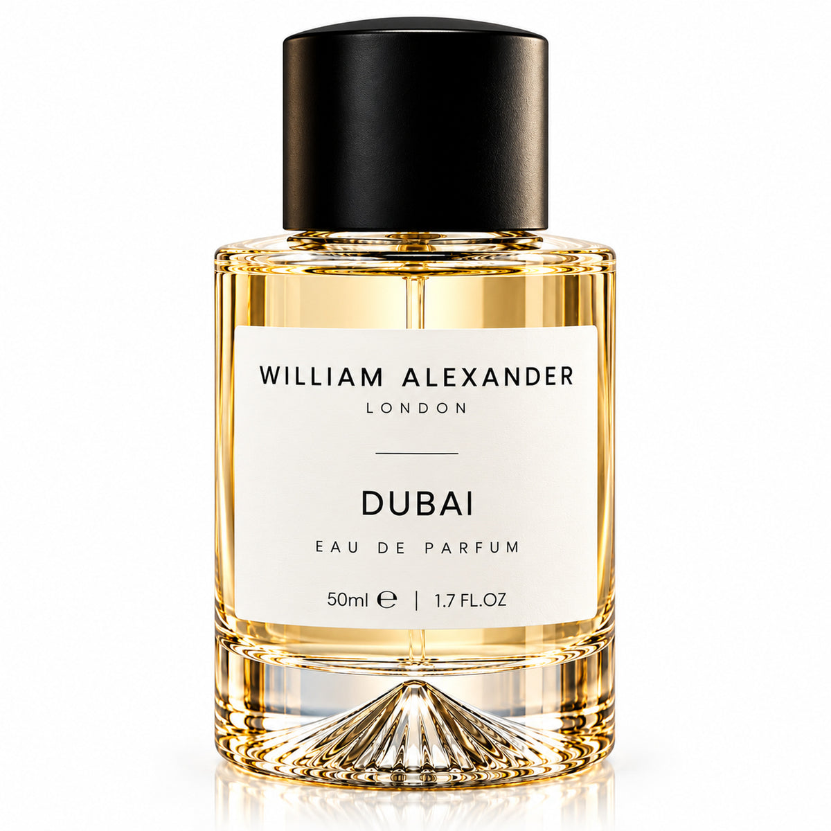 William Alexander Dubai Oud & Bergamot Eau de Parfum 50ml glass bottle with black cap on a white background