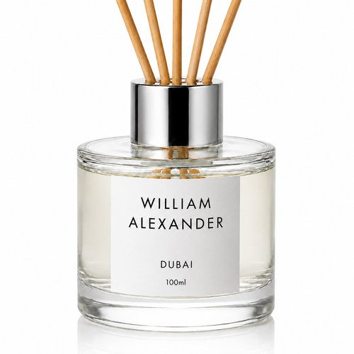 Dubai Oud & Bergamot Reed Diffuser by William Alexander, modern oud luxury home fragrance