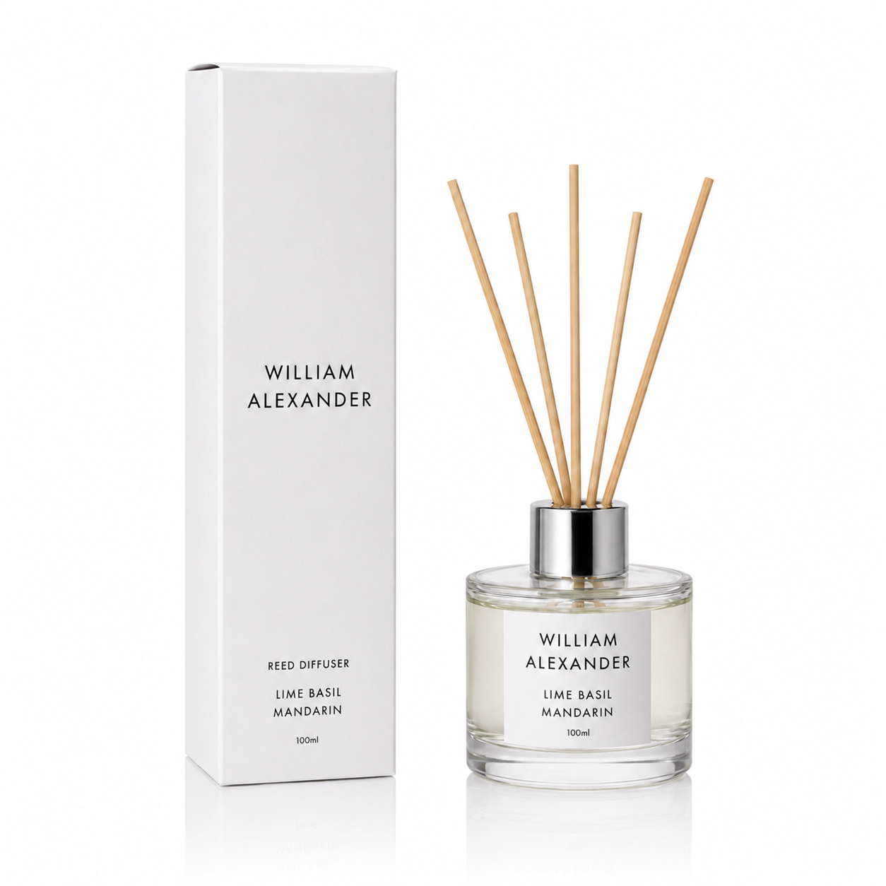 Lime Basil Mandarin Reed Diffuser 120ml bottle with reeds