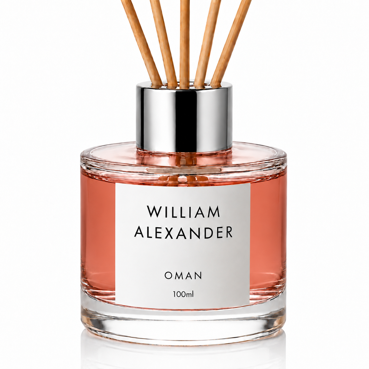 William Alexander Oman Rose Oud Reed Diffuser 120ml with natural rattan reeds - rose and oud home fragrance
