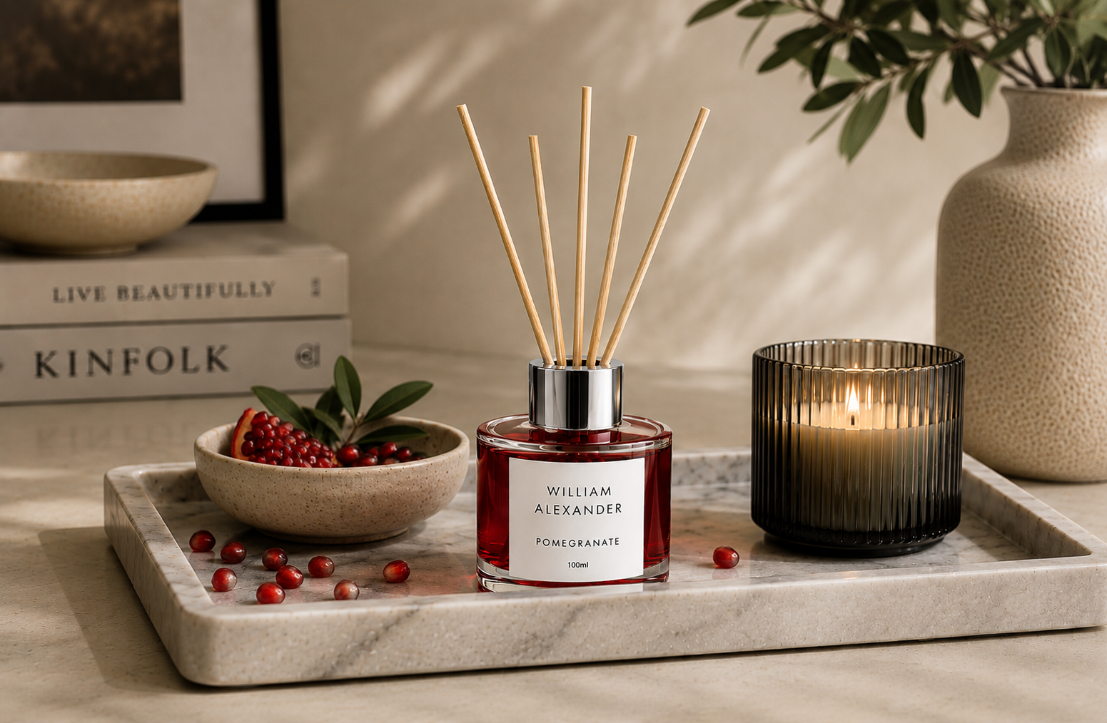Pomegranate Reed Diffuser 120ml bottle with reeds